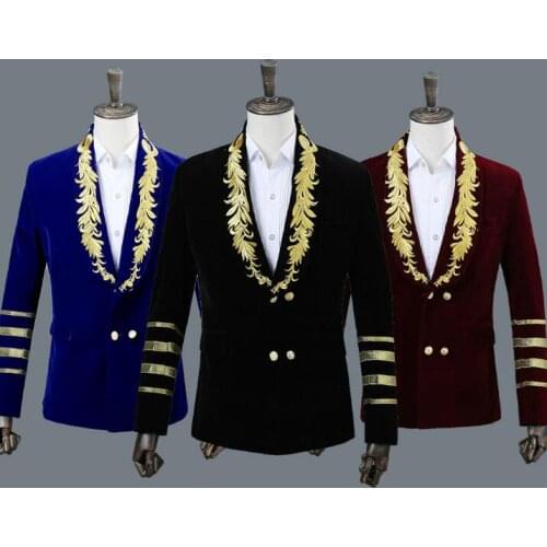 Men embroidered suits designs stage costumes for singers men blazer dance double breasted clothes jacket star style dress punk