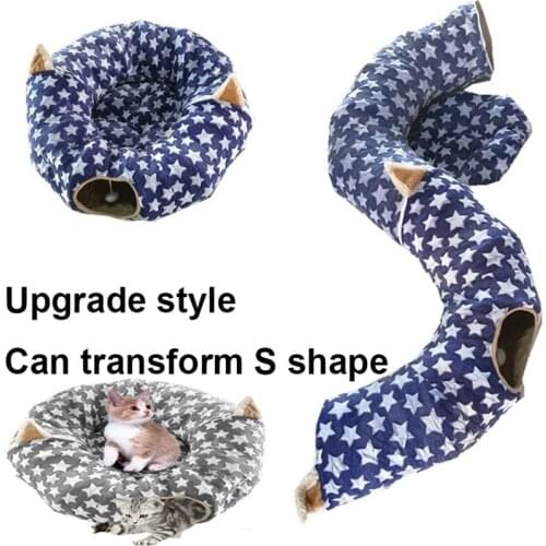 Soft Mink Cashmere Cat Dog Tunnel Bed with Mat Collapsible 3 Way Cat Tube Play Toys with Peek Hole for Pet Kittens Kitty Puppy