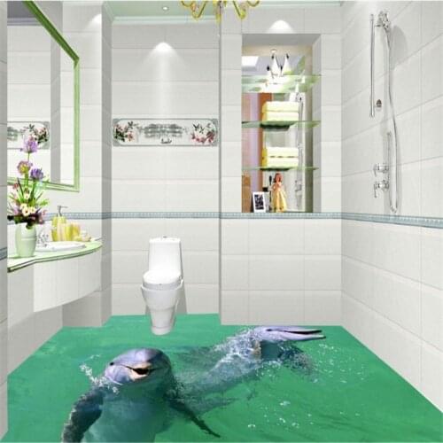 Beibehang Custom-made bathroom dolphin floor tiles wear-resistant non-slip waterproof mural wall papers home decor living room