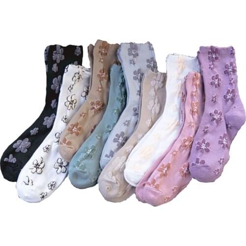 3 Pairs Middle Tube Flower Print Socks Women Street Wear Vintage Autumn Winter Long Socks Designer Harajuku Cycling Calcetines