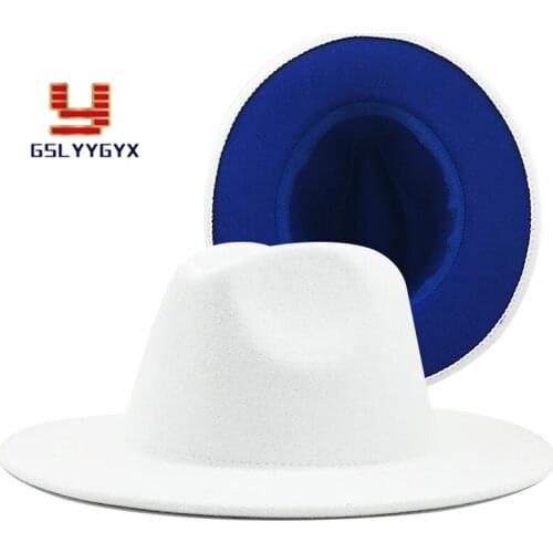 New Arrivel Fashionable Patchwork White Black blue Wide Brim Fedora Hat Fall Winter Women Men Church Jazz Panama Hat