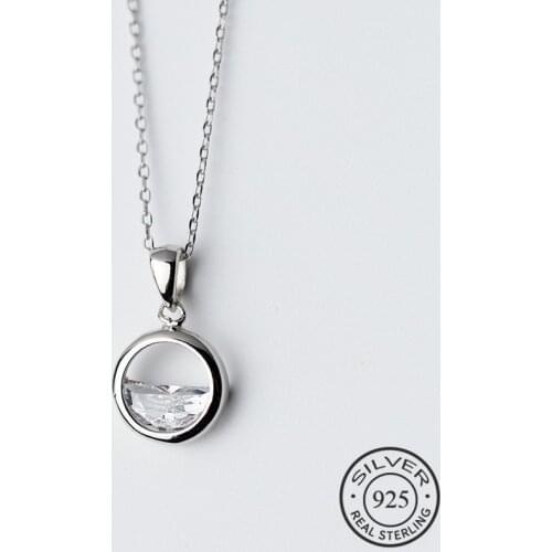 Real 925 Sterling Silver Crystal Round Minimalist Pendant Necklaces Minimalist Fine Jewelry For Women Party Accessories