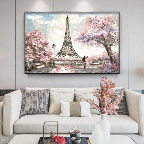 Poster Wonderful Love Romantic Couple Canvas Prints Home Living Room Art Painting Modern Handmade Flower Iron Tower Wall Picture