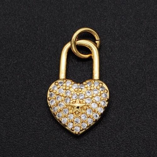10x15mm 100% CZ Zircon DIY Jewelry heart lock Charm Pendant Wholesale Top Quality Jewellery Accessories Bracelet Making Charm
