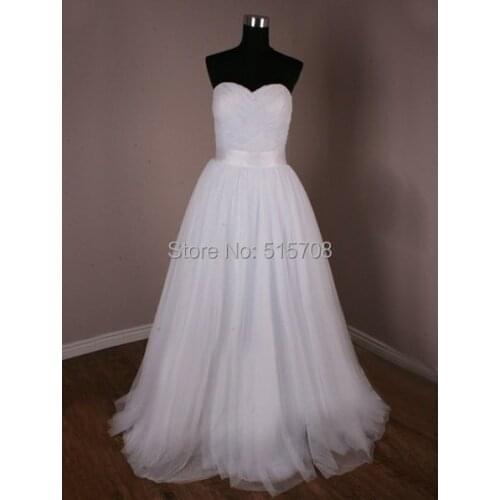 Real Photo Wedding Dresses Sweetheart Sleeveless Zipper Back Floor Length Pleat Church Garden Beach Bridal Dress
