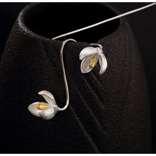 Pure silver, silver wire drawing flowers ms han edition temperament joker wholesale high-grade silver earrings