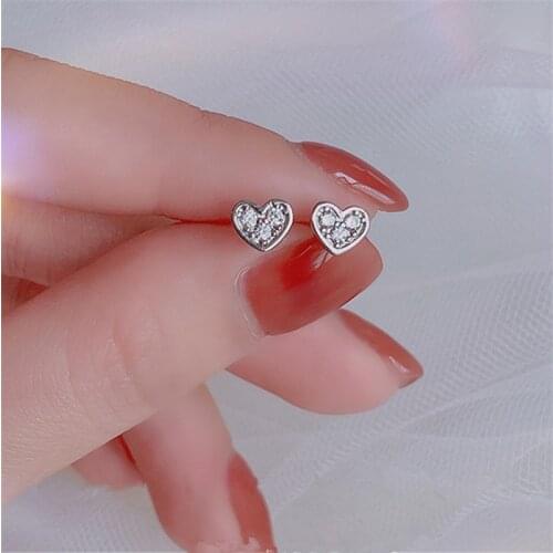 925 Sterling Silver Zircon Heart Charm Stud Earrings For Women Girls Party Jewelry eh179