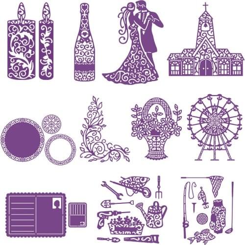 Wedding Castle Candle Metal Cutting Dies Flower Basket Ferris wheel Stencils For DIY Scrapbooking Decor Embossing Handcraft