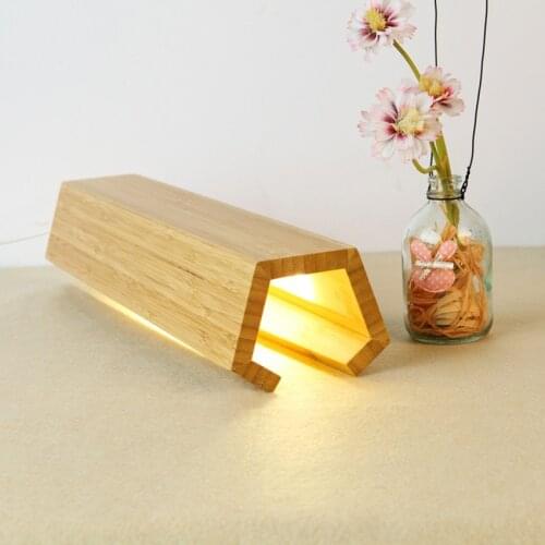 LED Desk Lamp, Wooden Bedside Night Light, Dimmable LED Lighting with Cable Control, Table Lamp Creative Home Decoration