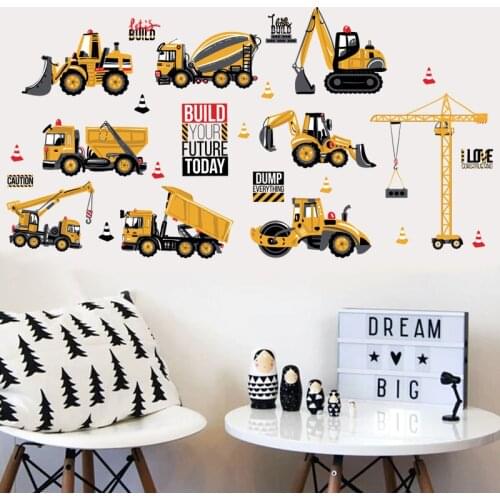 Cartoon Engineering Vehicles Truck Wall Stickers for Bedroom Living room Kids room Nursery Home Decor Vinyl Wall Decals Murals