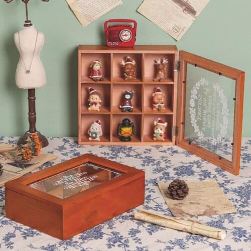 Vintage Jewelry Box With Lid Dustproof Figure Toy Display Cabinet Cosmetic Compartment Tray Home Decoration Storage Box