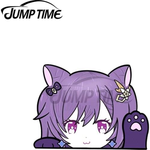 Jump Time 13 x6.8cm For Genshin Impact Keqing Cat Paws Peeker Car Sticker Windows Decal Anime Graphics Vinyl Material Decoration