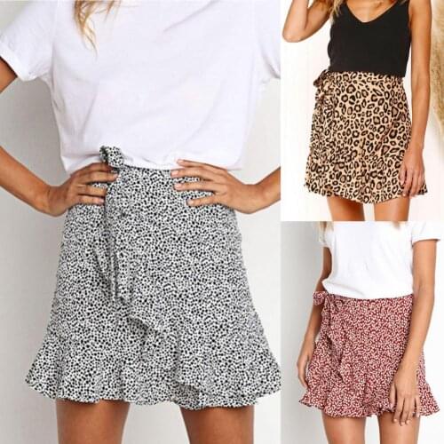 40% Dropshipping!!Dot Print Mini Skirt High Waist Elegant Ruffle Lace Up Women Skirt Streetwear