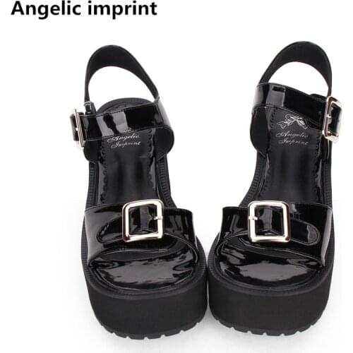 Angelic imprint woman mori girl lolita cosplay punk shoes lady high heels wedges pumps women princess summer sandals 8cm 33-47