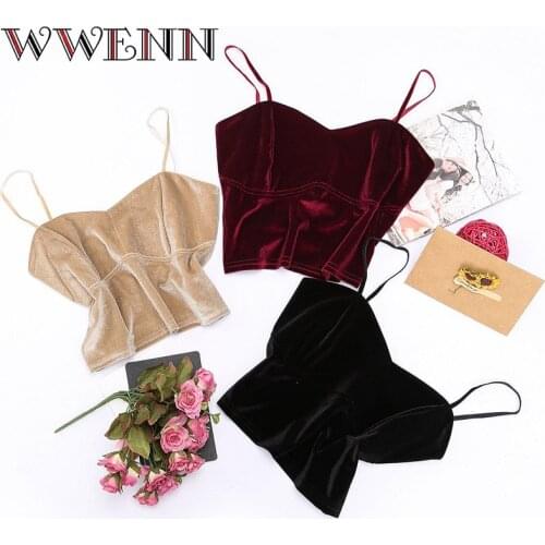 WWENN 2019 Velvet Sexy Top Crop Top Women Sexy Tops for Women Fitness Tank Elegant Workwear Womens Sleeveless Tops cropped