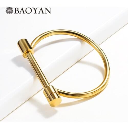BaoYan Golden Screw Bangles Adjustable Titanium Gold Nail Female Women Ladies Stainless Steel Bangle Bracelets For Women