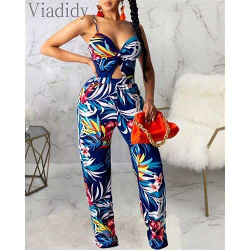 Floral Print Spaghetti Strap Bandeau Jumpsuit Women V-Neck Hollow Sleeveless Romper