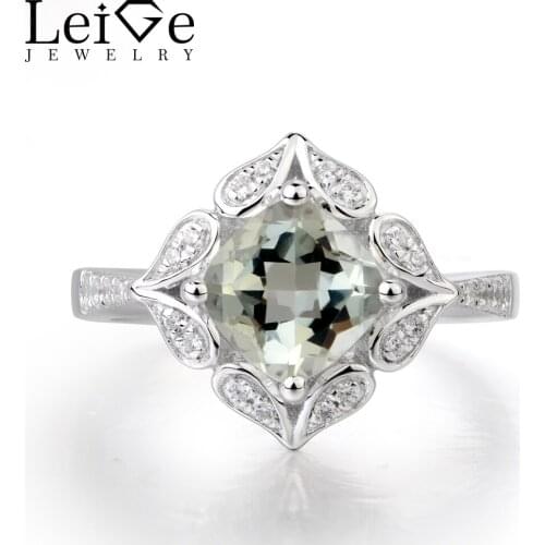 Leige Jewelry Natural Green Amethyst Ring Anniversary Ring Solid 925 Sterling Silver Fashion Fine Jewelry Green Gemstone Ring