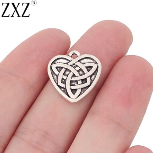 ZXZ 20pcs Tibetan Silver Celtics Knot Trinity Triquetra Heart Charms Pendants Beads 2 Sided for Necklace Jewelry Making Findings
