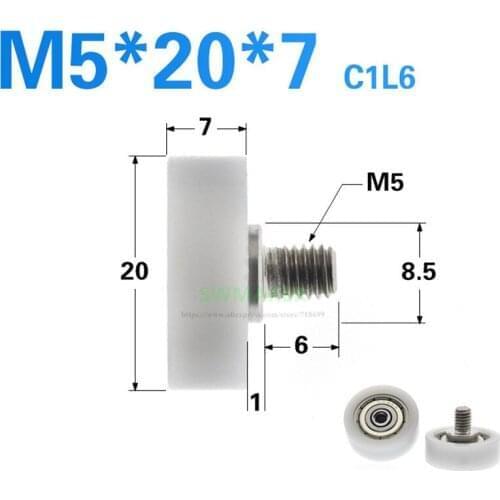 1pcs M5*20*7mm M5 external thread, POM engineering plastic wrapped bearing flat pulley BS62520-7 C1L6 drawer cabinet guide wheel