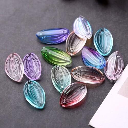 10pcs/lot 9x18mm Gradient Two-tone Lampwork Beads Leaf Vein Carved Flower Petal Glass Bead Charms Craft DIY Jewelry Making
