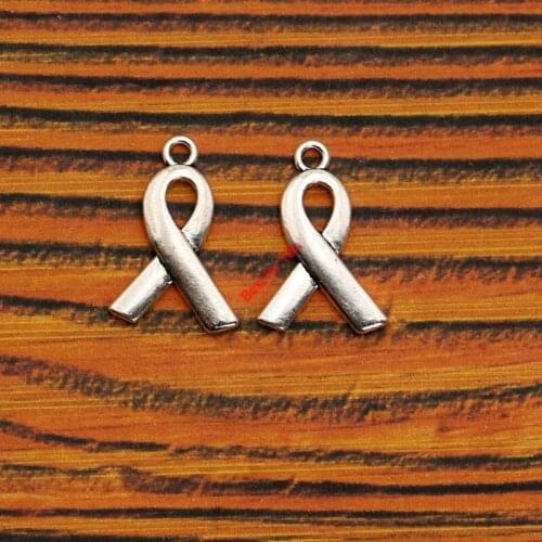 Ribbon Hope Charm Pendant fit Bracelet Necklace Tibetan Silver Plated Jewelry DIY Making Accessories 23X15mm 10pcs