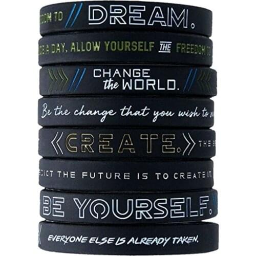 100pcs Inspire Faith Motivational Dream Change the world Be yourself Create silicone wristbands bracelet free shipping