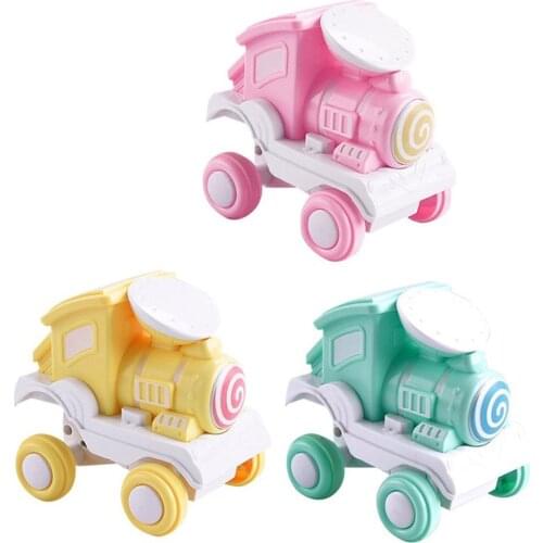 2021 Cartoon Candy Color Mini Press Train Baby Toys 360 Degree Rolling Inertia Car Toys for Kids 2 To 4 Years Old Children Gift