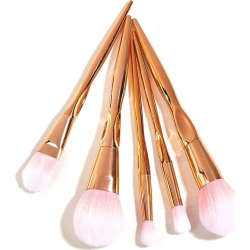 5Pcs Set Metal Makeup Brushes Cosmetic Face Foundation Eyeshadow Blush Make Up Brush Kit