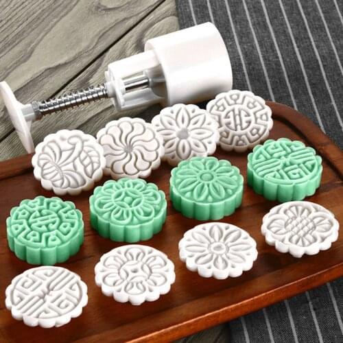 50g Mooncake Barrel Mold with 8pcs Flower Stamps Hand Press DIY Moon Cake Pastry Baking Mould Bakeware Mid-autumn Festival