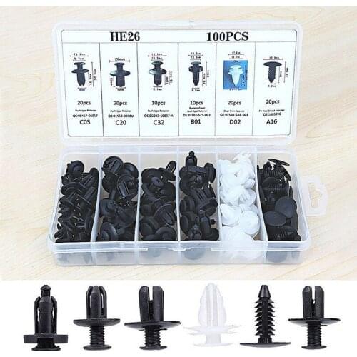 6size 100pc Clip Trim Car Push Pin Rivet Bumper Door Panel Retainer Fastener Kit