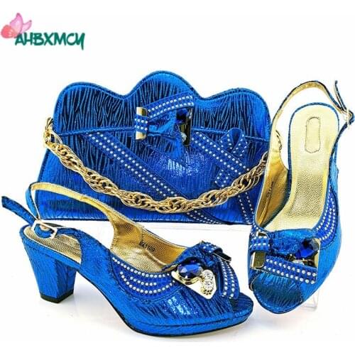 African Women Shoes Matching Bag in Royal Blue Color Slingbacks Italian Ladies Sandals for Wedding