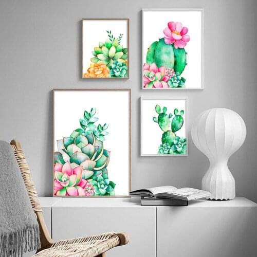 Watercolor Cactus Canvas Painting Succulent Green Plant Picture Nordic Posters and Prints Botanical Wall Art Nordic Home Decor
