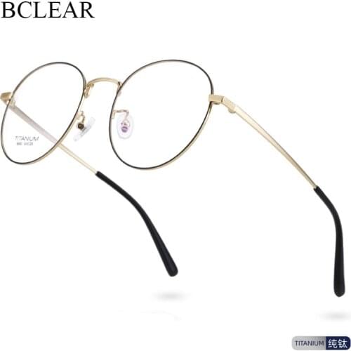 BCLEAR Pure Titanium Glasses Frame Men Vintage Round Eyewear Classic Optical Prescription Brand Designer Eyeglasses Frame Women
