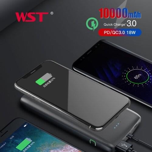 WST 10000 Wireless Power Bank External Battery Phone Charger PD Quick Charge For iPhone Samsung