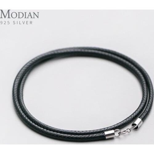 Modian New 925 Sterling Silver Buckle Chain Fashion Basic Braided Leather Cord Necklace for women All-match Pendant Fine Jewelry