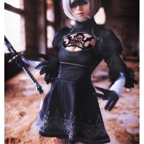 COSREA Game NieR: Automata YoRHa No 2 Type B Cosplay Costumes Women Sexy Black Dress With Gloves 2B Summer Dress for Girls