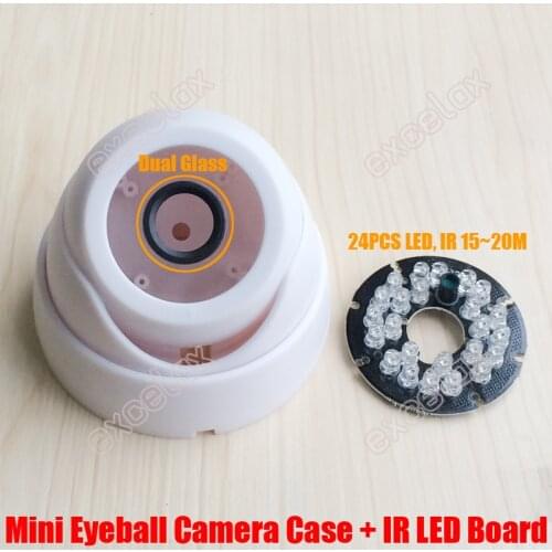 DIY PP Plastic Mini Eyeball Dome Camera Casing with 24PCS IR LED Board Fixed Lens Video Security Camera Case Indoor CCTV Housing