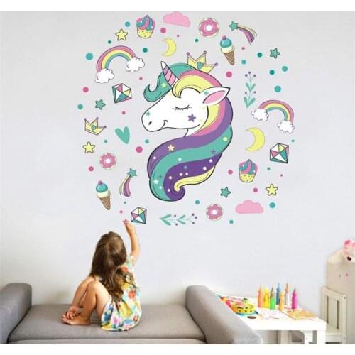 Unicorn Rainbow colorful Wall Sticker For kids rooms Art Mural Bedroom Wall Decoration wall stickers for kids rooms