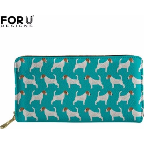 FORUDESIGNS Women Purse Jack Russell Terrie Long Wallet Coin Bag Purse Zipper Clutch Phone Purse Ladies carteira feminina