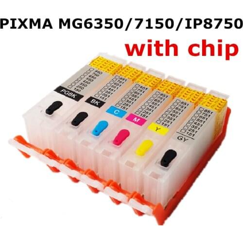 6 color For CANON PIXMA MG6350 mg7150 IP8750 MG7550 printer PGI-550BK CLI-551 refillable ink cartridges with permanent chips