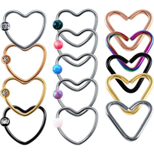 1PC Fashion Daith Heart Rings Opal Gem Cartilage Tragus Piercings Nose Hoop Rings Labret Ring Daith Piercing Sexy Jewelry