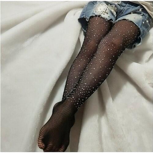 Little Girls Children Rhinestone Stretchy Mesh Fishnet Net Pantyhose Tights Stockings Wild Fashion Legging Hosiery