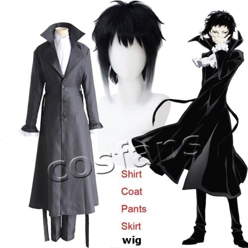 Bungo Stray Dogs Mafia Akutagawa Ryunosuke Cosplay Costume Anime Uniform Long Coat Trench Jacket Halloween Party Costumes Wigs
