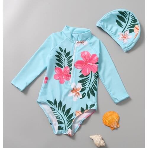 Baby Girls Flowers Swimwear Korea Style Long Sleeve One Piece Body Suit Beach New Summer Unicorn eyes Watermelon Beach Wear