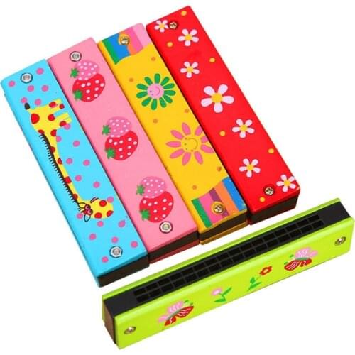 Hot Sale Wooden Painted Toy Musical Instrument Play16-Hole Harmonica Parent-Child Puzzle Baby Early Education Toys Children Gift