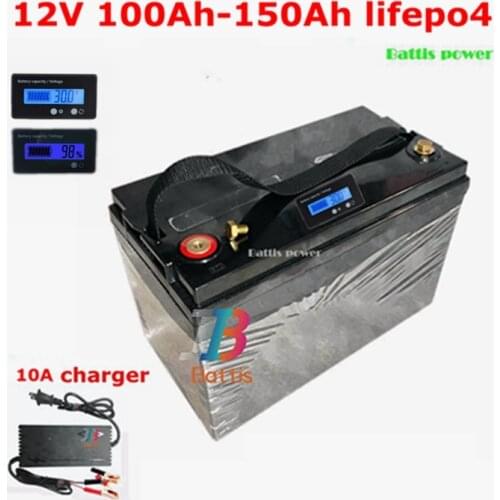 Lifepo4 12.8v 150AH lithium battery 12V 100Ah 120Ah 130Ah battery for caravan boat Inverter Portable power RV + 10A charger