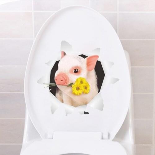 Cute 3D piggy Toilet/Wall sticker for bathroom decoration vinyl home decals waterproof poster lovely animal stickers