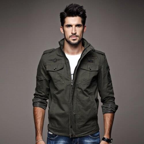 Mens Army jackets cotton stand collar zipper outwear slim fit Embroidery coat casual Windproof Windbreakers Military jacket men