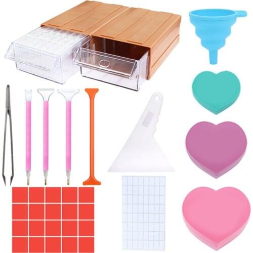 Diamond Painting Tools Set Drawer Storage Box DIY Heart Drill Plate Handmade Craft Cross Stitch Accessories
